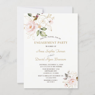 Delicate Blush Gold Flowers Monogram Engagement Invitation