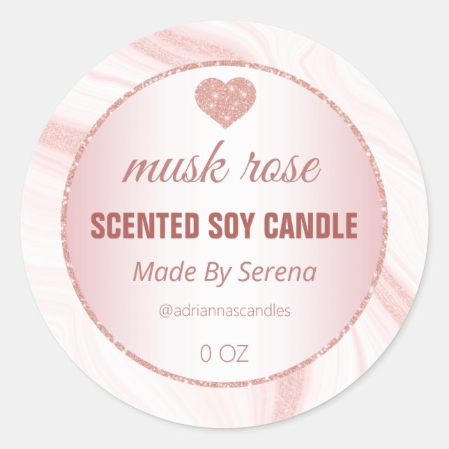 Delicate Blush Pink Agate Soy Candle Product Label (Front)