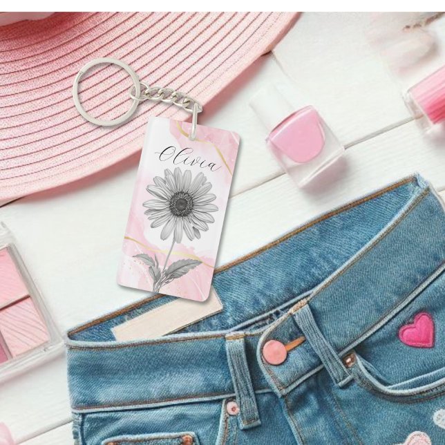 Delicate Blush Pink Daisy Flower Key Ring (Creator Uploaded)