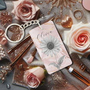 Delicate Blush Pink Daisy Flower Key Ring