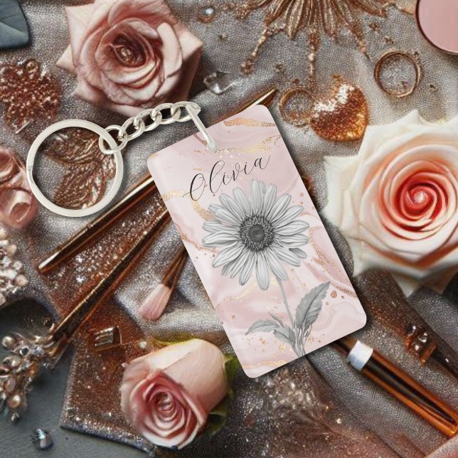 Delicate Blush Pink Daisy Flower Key Ring (Creator Uploaded)