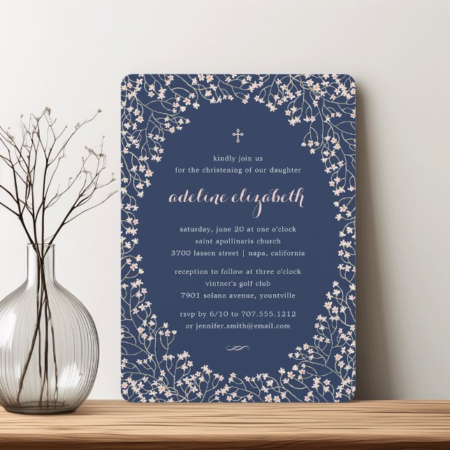 Delicate Blush Pink Floral Christening or Baptism Invitation (Creator Uploaded)