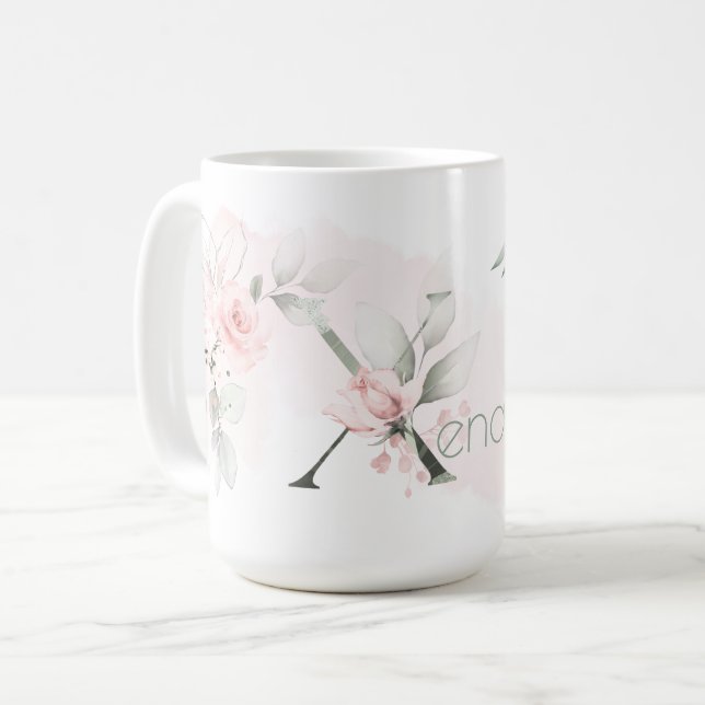 Delicate Blush Pink Rose Monogram Letter X Coffee Mug (Front Left)