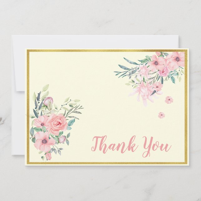 Delicate Blush Pink Roses Thank You Card (Front)