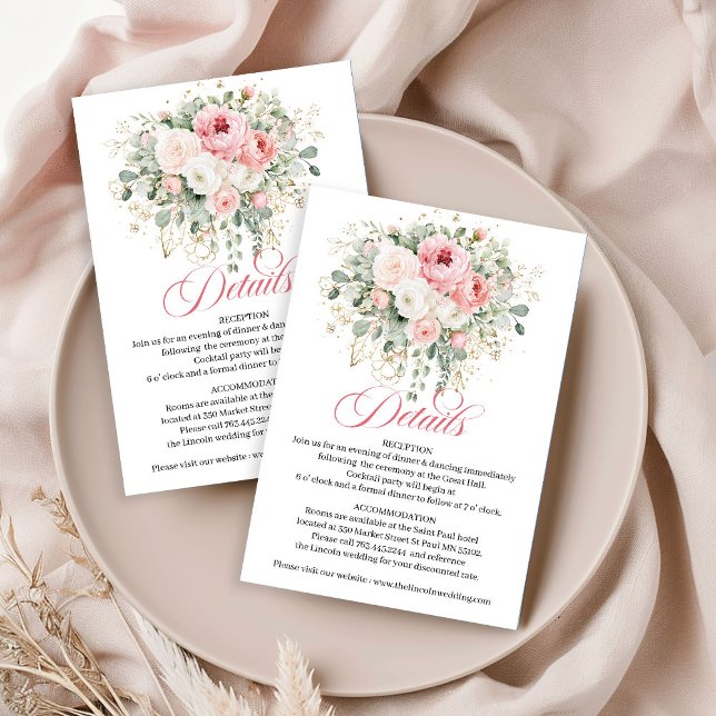 Delicate Blush Roses Wedding Details Card (Delicate Blush Roses Wedding Details Card)