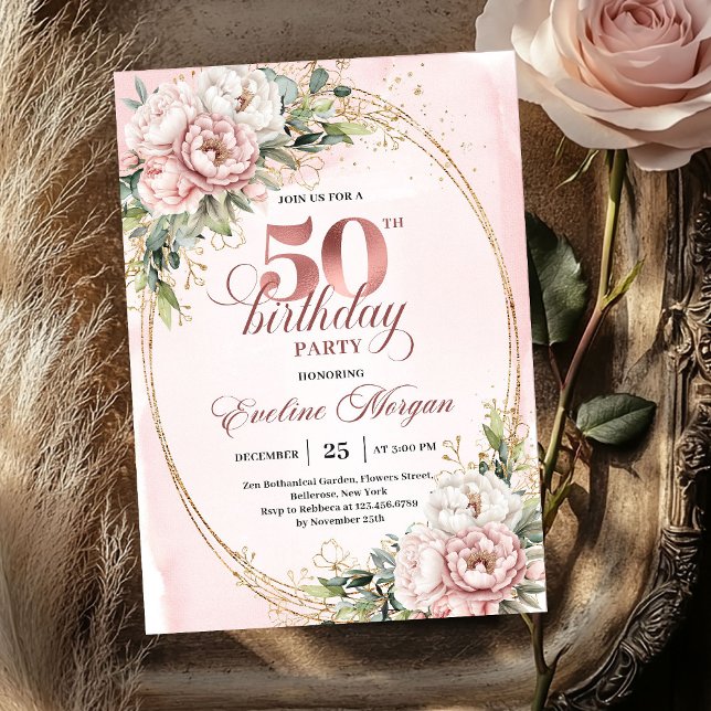 Delicate Blush Watercolor 50th Birthday Invitation (Delicate Blush Watercolor 50th Birthday Invitation)