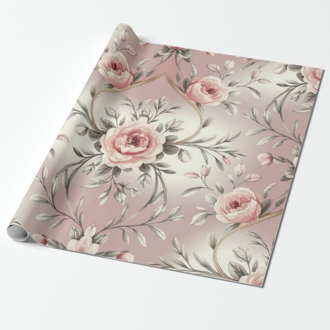 Delicate Blush Watercolor Gift Wrap (Unrolled)