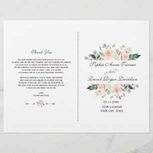 Delicate Blush White Cream Flowers Wedding Program