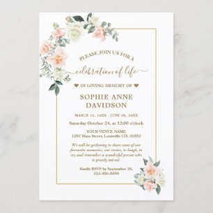 Delicate Blush White Flowers Funeral Memorial Invitation