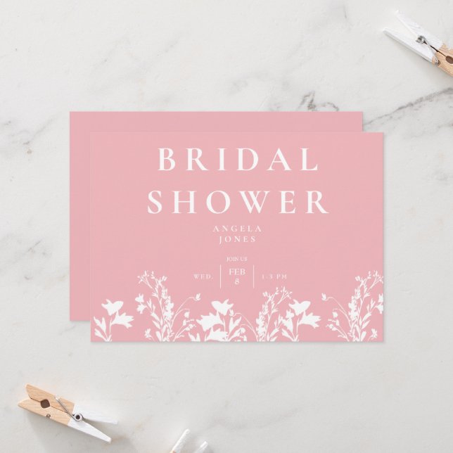 Delicate Blush White Wildflower Bridal Shower  Invitation (Front/Back In Situ)