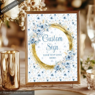 Delicate Boho Dusty Blue Gold 8x10 Wedding Sign