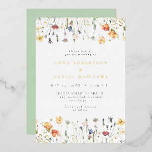 Delicate Boho Wildflower Wedding Foil Invitation