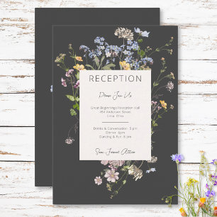 Delicate Boho Wildflowers Charcoal Reception Enclosure Card