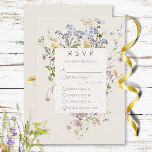 Delicate Boho Wildflowers Cream Three Dinner RSVP Card