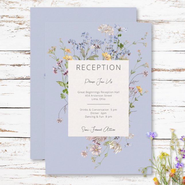 Delicate Boho Wildflowers Periwinkle Reception Enclosure Card (Creator Uploaded)