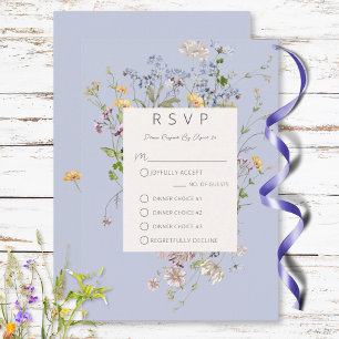 Delicate Boho Wildflowers Periwinkle Three Dinner RSVP Card