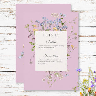Delicate Boho Wildflowers Pink Details Wedding Enclosure Card