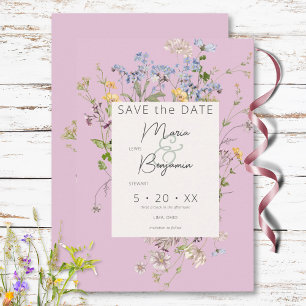 Delicate Boho Wildflowers Pink Wedding Save The Date