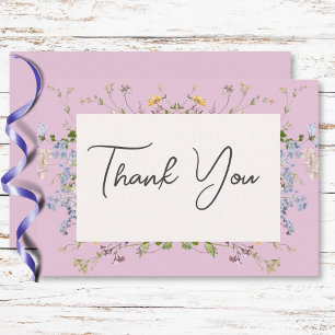 Delicate Boho Wildflowers Pink Wedding Thank You Card