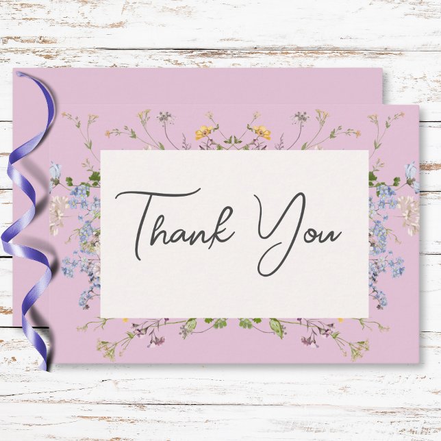 Delicate Boho Wildflowers Pink Wedding Thank You Card (Delicate Boho Wildflowers Pink Wedding Thank You Card)
