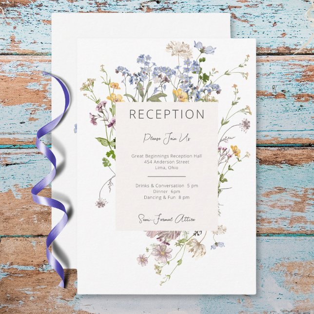 Delicate Boho Wildflowers White Reception Wedding Enclosure Card (Delicate Boho Wildflowers White Reception Wedding Enclosure Card)
