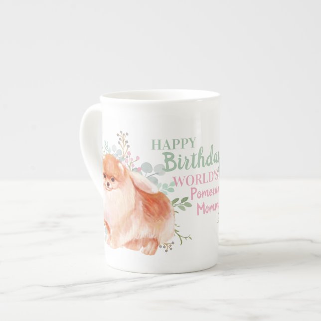 Delicate Bone China POMERANIAN Mummy Birthday Mug (Front Left)