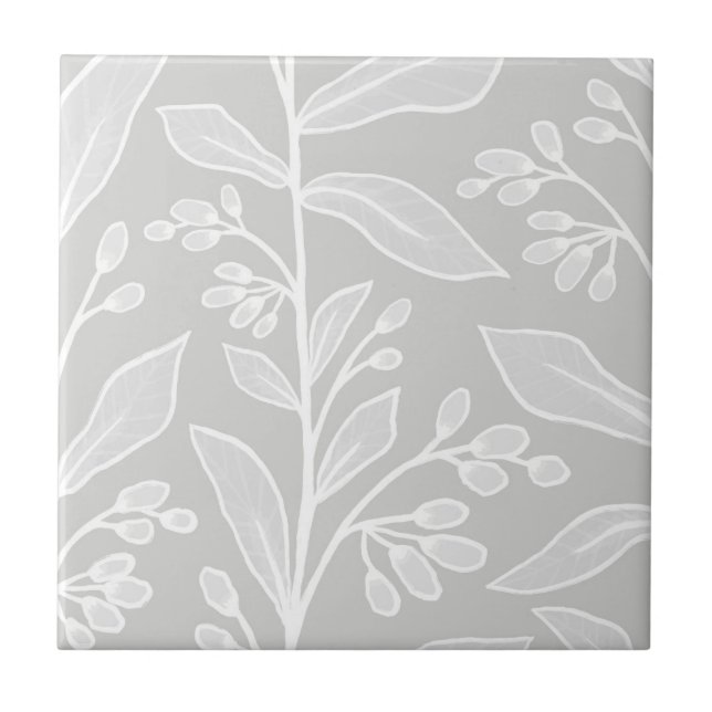 Delicate Botanic Reverie L2 White Large Plants Ceramic Tile (Front)