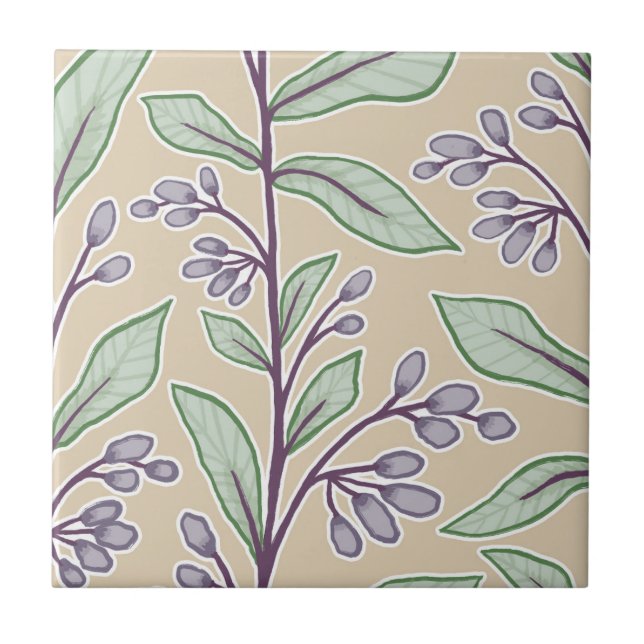 Delicate Botanic Reverie L8 Large Plants Purple Ceramic Tile (Front)