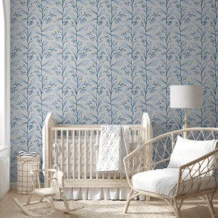 Delicate Botanic Reverie M1 Grey White Blue Flower Wallpaper
