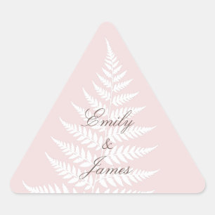 Delicate Botanical Blush Pink White Fern Wedding Triangle Sticker