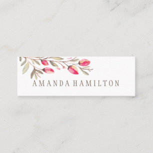 Delicate Botanical Branch Pink flowers watercolor Mini Business Card