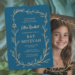 Delicate Botanical CUSTOM PHOTO Bar Bat Mitzvah Invitation<br><div class="desc">Perfect card to announce a bat mitzvah, bar mitzvah or other Jewish celebration! Hand drawn delicate leaf trame art for you! FULLY CUSTOMIZABLE! Click on “Personalise” above to edit the text. Click "edit using design tool" to adjust the fonts, colours and placements and to add your photo to the back...</div>