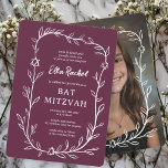 Delicate Botanical CUSTOM PHOTO Bar Bat Mitzvah Invitation<br><div class="desc">Perfect card to announce a bat mitzvah, bar mitzvah or other Jewish celebration! Hand drawn delicate leaf trame art for you! FULLY CUSTOMIZABLE! Click on “Personalise” above to edit the text. Click "edit using design tool" to adjust the fonts, colours and placements and to add your photo to the back...</div>