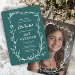 Delicate Botanical CUSTOM PHOTO Bar Bat Mitzvah Invitation<br><div class="desc">Perfect card to announce a bat mitzvah, bar mitzvah or other Jewish celebration! Hand drawn delicate leaf trame art for you! FULLY CUSTOMIZABLE! Click on “Personalise” above to edit the text. Click "edit using design tool" to adjust the fonts, colours and placements and to add your photo to the back...</div>