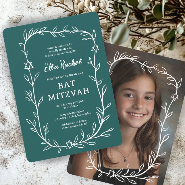 Delicate Botanical CUSTOM PHOTO Bar Bat Mitzvah Invitation (Delicate Botanical CUSTOM PHOTO Bar Bat Mitzvah Invitation
)