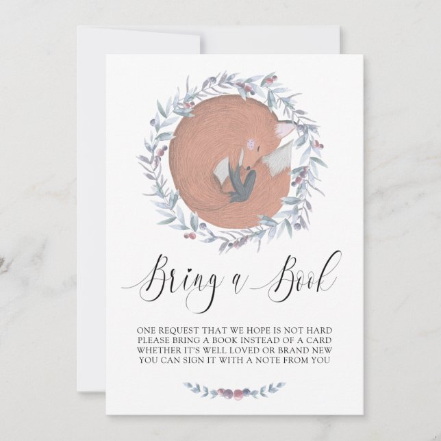 Delicate Botanical Fox Bring a Book Invitation (Front)