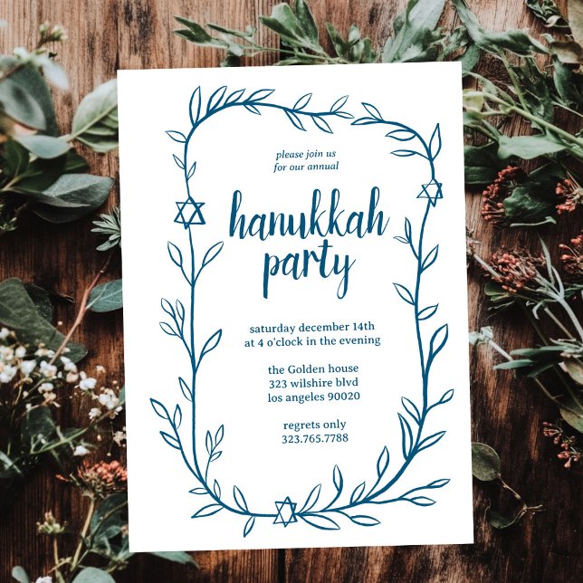 Delicate Botanical Hanukkah Party Star of David Invitation (Delicate Botanical Hanukkah Party Star of David Invitation
)