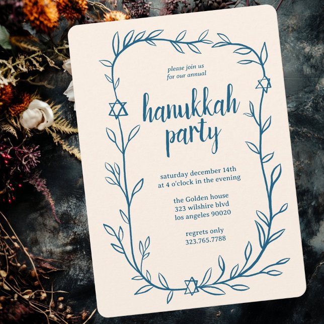 Delicate Botanical Hanukkah Party Star of David Invitation (Delicate Botanical Hanukkah Party Star of David Invitation
)