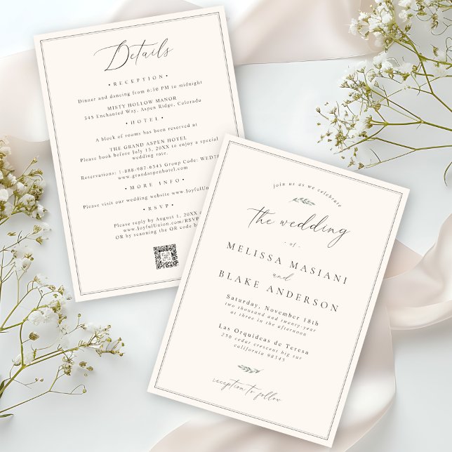 Delicate Botanical Modern All-in-One QR Wedding Invitation (Creator Uploaded)