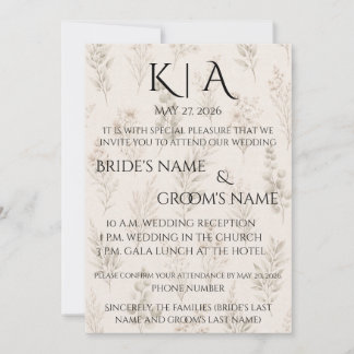 Delicate Botanical Monogram Invitation