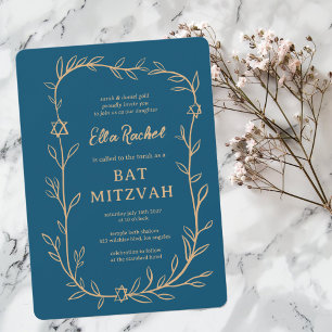 Delicate Botanical Star of David Bar Bat Mitzvah Invitation