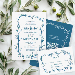 Delicate Botanical Star of David Bar Bat Mitzvah RSVP Card