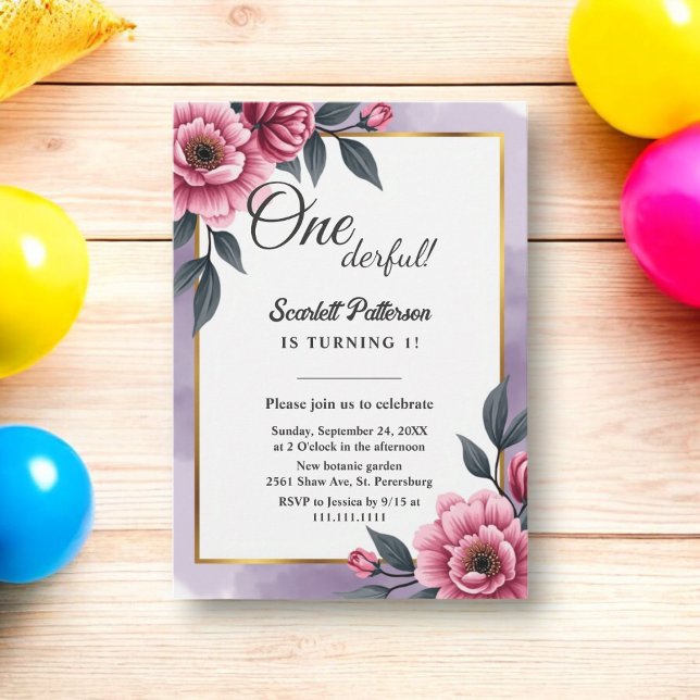 Delicate Botanical Watercolor Floral 1st Birthday Invitation (Creator Uploaded)