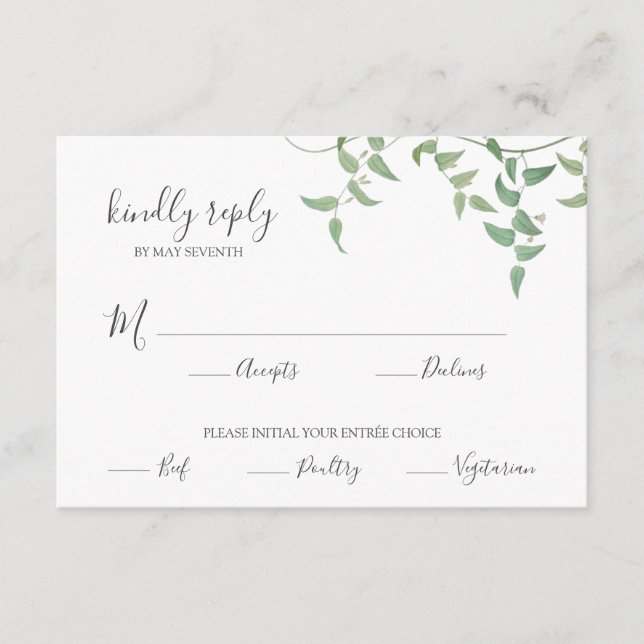 Delicate Botanical Wedding Vintage Greenery RSVP Enclosure Card (Front)