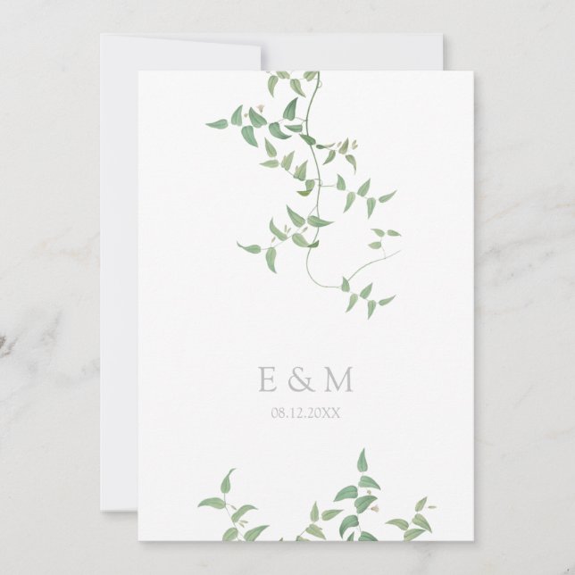 Delicate Botanical Wedding Vintage Greenery Save The Date (Front)