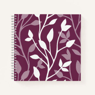 Delicate Botanical White Silhouette on Plum Notebook