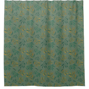 Delicate Botany Repeat Pattern with Golden Leaves Shower Curtain