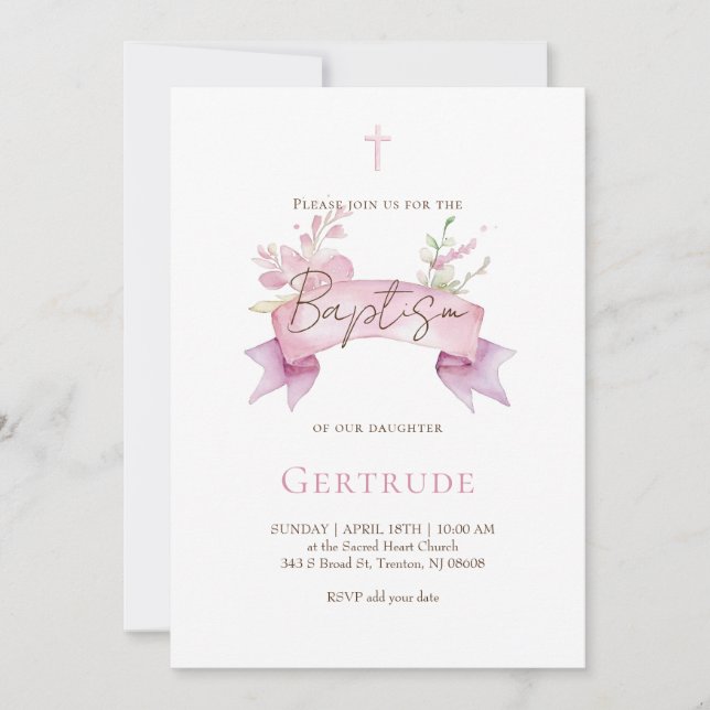 delicate bouquet Baptism Invitation (Front)