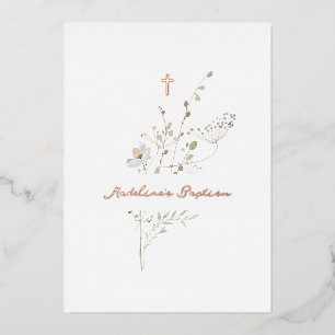 delicate bouquet Baptism silver foil Invitation