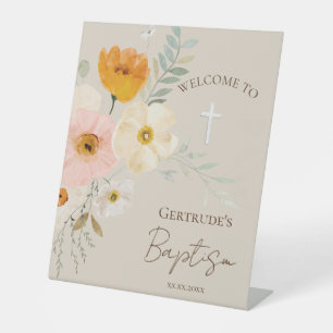 delicate bouquet Catholic Baptism welcome sign